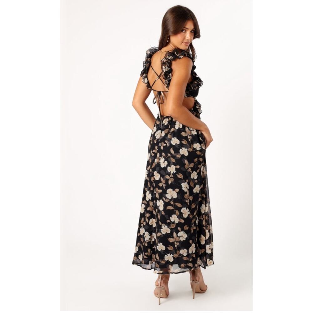 Petal & Pup Lucah Dress Size Large Frill Floral Maxi Wedding Formal Cocktail Blk - Picture 4 of 16